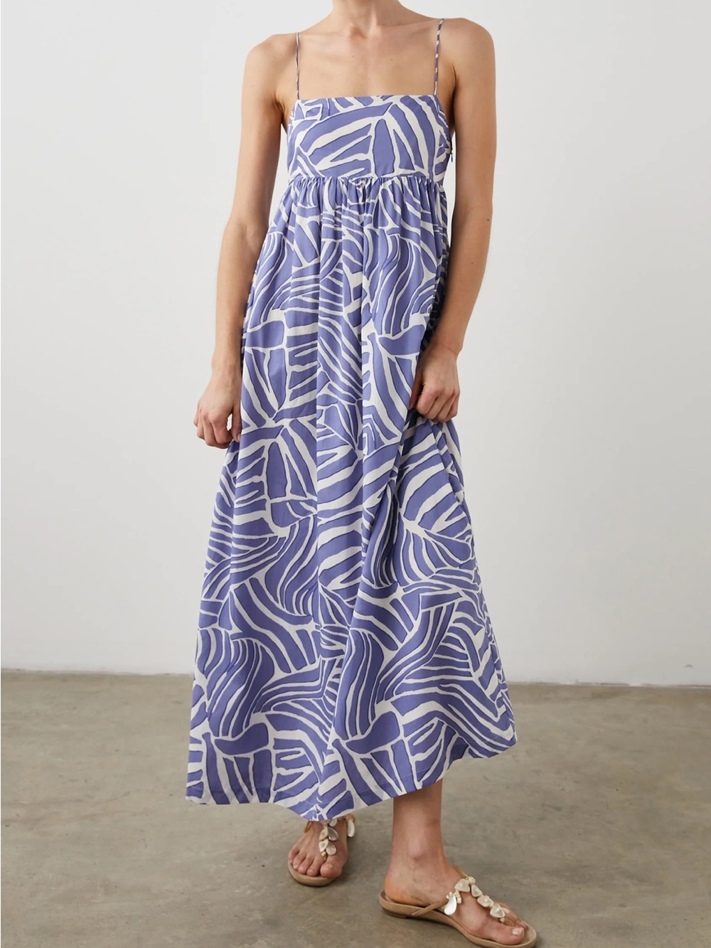 Rails Lucille Dress Island Waves Maxi Sundress Blue White Small Spaghetti Strap